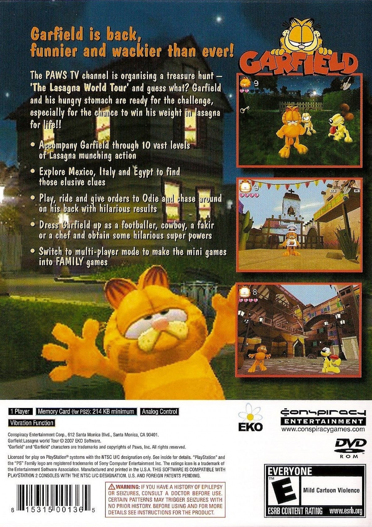 Garfield Lasagna World Tour PlayStation 2 retro video game party game back of case (2006)