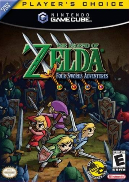 The Legend of Zelda Four Swords Adventures Player's Choice Nintendo GameCube GCN for retro video game enthusiasts featuring cooperative action adventure gameplay multiplayer dungeon exploration classic Zelda puzzles Link teamwork iconic fantasy quests and collectible gaming appeal front cover