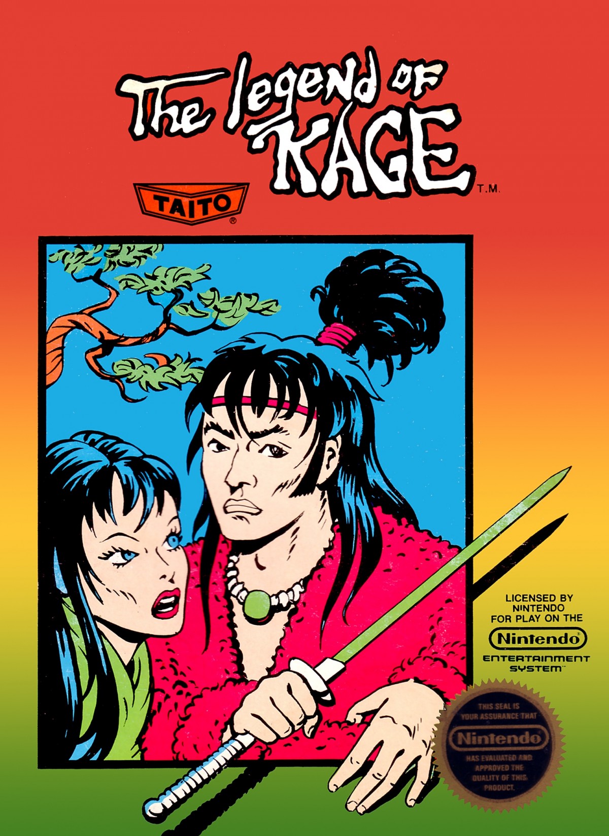 The Legend of Kage Complete in Box CIB Nintendo Entertainment System NES for retro video game enthusiasts featuring classic side scrolling action gameplay ninja combat acrobatic platforming rescue missions challenging enemies complete in box collectible gaming appeal front box art
