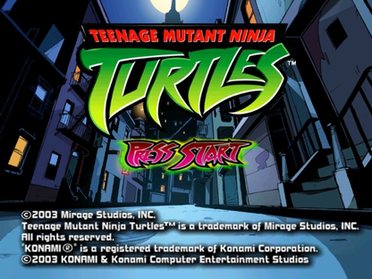 Teenage Mutant Ninja Turtles GameCube GC video game, action beat ’em up, cartoon-based gameplay, multiplayer, family-friendly, Nintendo GameCube title title screen