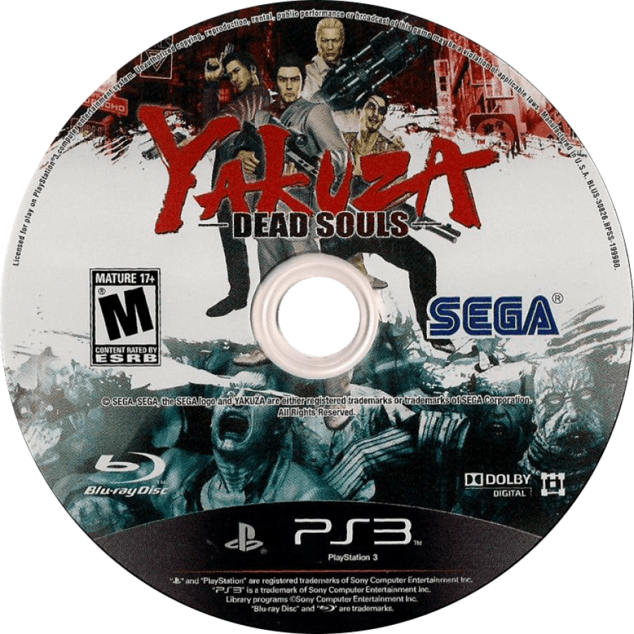 Yakuza: Dead Souls disc for PlayStation 3 (PS3) video game