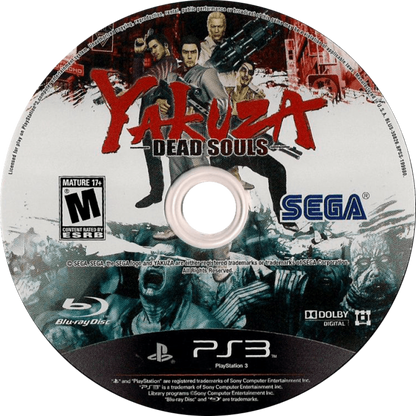 Yakuza: Dead Souls disc for PlayStation 3 (PS3) video game