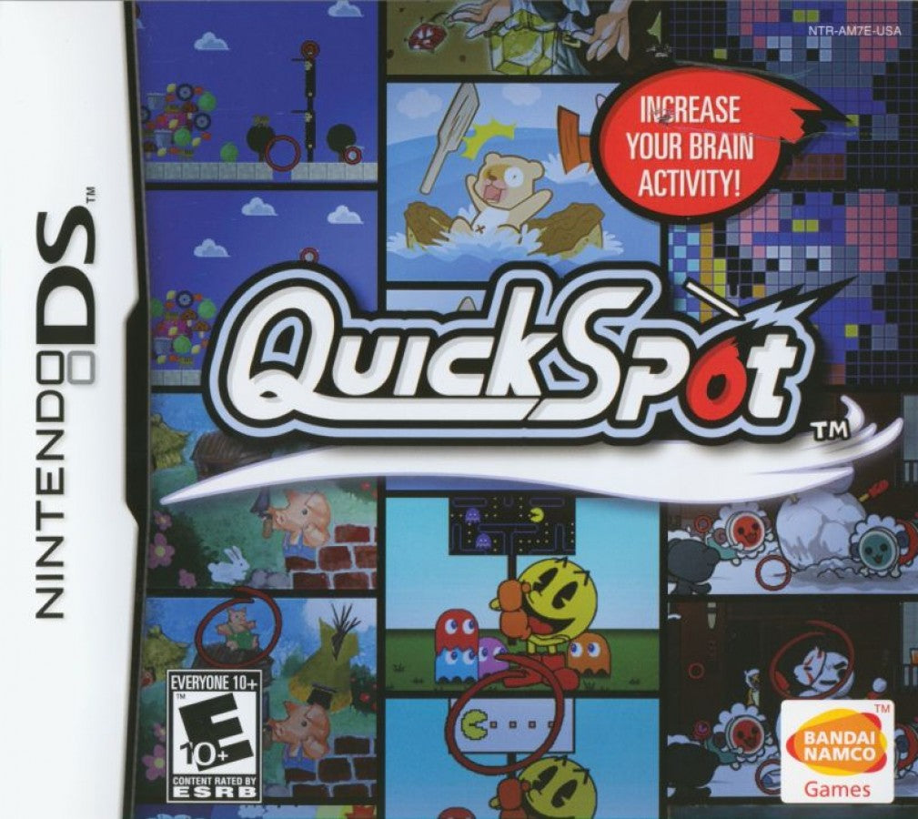 Quick Spot Nintendo DS for puzzle video game fans featuring fast paced spot the difference gameplay touch screen controls brain training challenges quick reflexes family friendly fun colorful visuals portable handheld entertainment collectible gaming appeal front cover art
