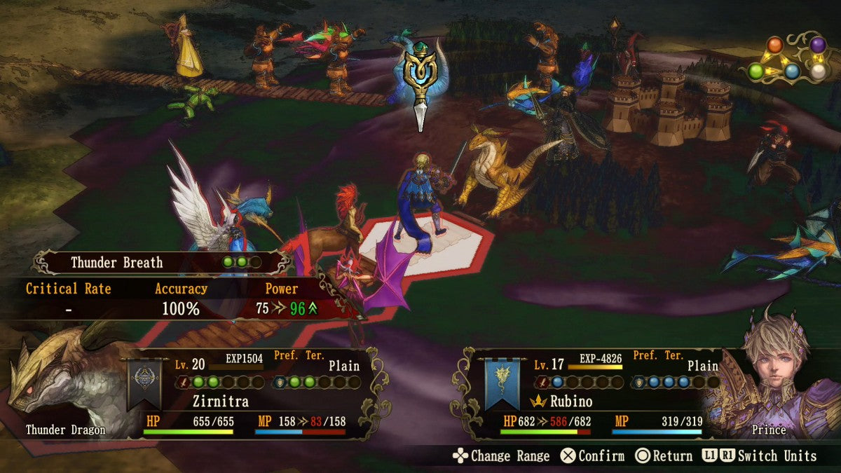 Brigandine: The Legend of Runersia [Limited Run #368] for PlayStation 4 (PS4) at Gamers INC, featuring a grand strategy RPG where you command armies of knights and mythical creatures across the continent of Runersia, conquer rival nations, and shape the fate of six warring factions in deep turn-based battles with expansive replayability gameplay screenshot