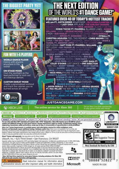 Just Dance 2014 Xbox 360 for retro video game enthusiasts featuring rhythm and dance gameplay popular music tracks motion based choreography party multiplayer modes energetic performance challenges and collectible gaming appeal back cover