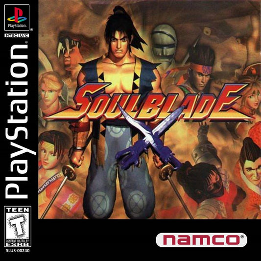 Soul Blade PlayStation PS1 for fighting video game fans featuring weapon based combat legendary warriors arcade style battles martial arts action character selection special attacks tournament gameplay classic 3D fighting experience collectible gaming appeal front cover art