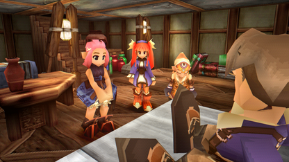 Threads of Fate Sony PlayStation PS1 video game featuring action role playing gameplay Rue and Mint characters fantasy adventure real time combat magical abilities character transformations exploration quests and classic 32 bit PlayStation gameplay retro video game collection collectible gaming appeal gameplay