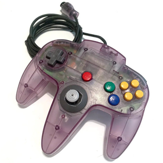 Atomic purple N64 controller translucent Nintendo 64 wireless gaming controller featuring ergonomic design responsive buttons analog stick and classic retro gameplay experience