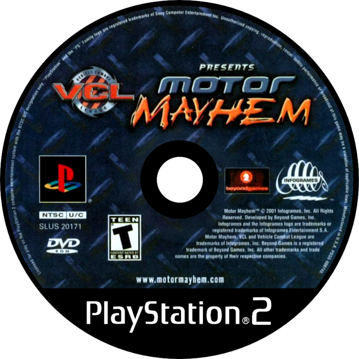 Motor Mayhem – PlayStation 2 (PS2) vehicular combat racing video game disc