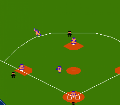 RBI Baseball retro Nintendo Entertainment System video game featuring baseball sports gameplay, arcade style batting, multiplayer competition and classic NES action - gameplay