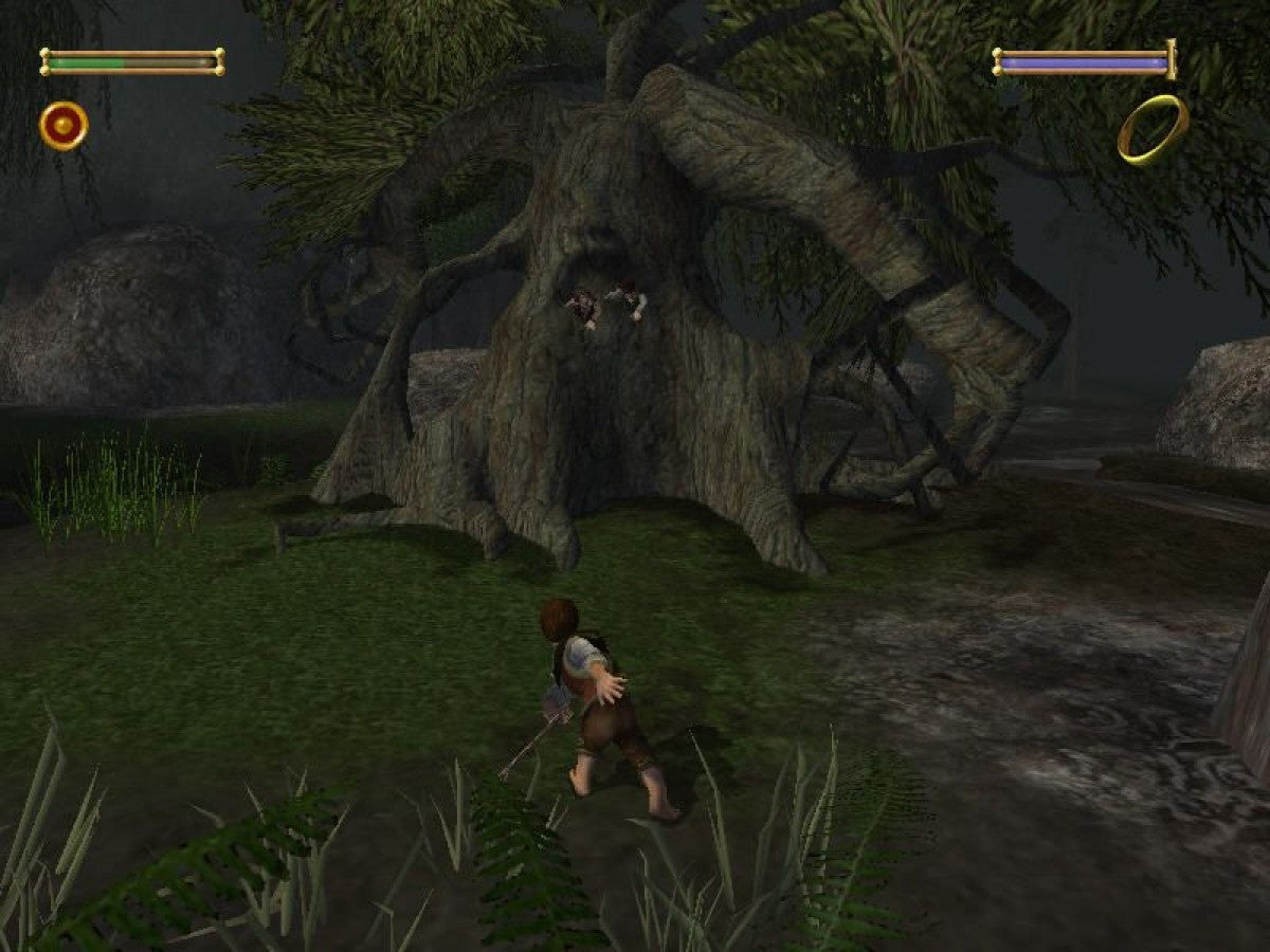 The Lord of the Rings: The Fellowship of the Ring for PlayStation 2 action adventure fantasy game based on the Tolkien novel featuring Frodo Aragorn Gandalf Middle earth quests combat exploration gameplay