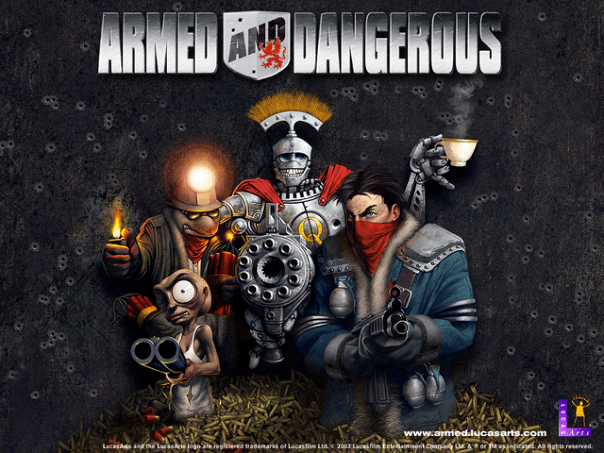 Armed and Dangerous retro Xbox video game Armed and Dangerous action shooter third person combat explosive weapons over the top humor story driven campaign console title Xbox release title screen