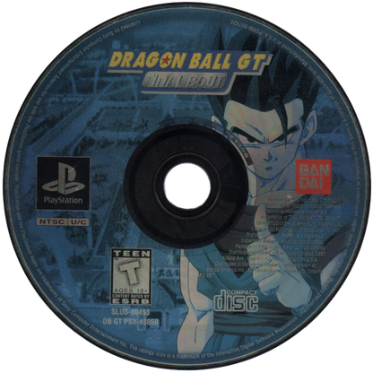 Dragon Ball GT Final Bout PS1 Bandai version anime fighting game based on Dragon Ball GT 3D arena combat Super Saiyan characters energy attacks versus battles Japanese and North American Bandai release retro gaming PlayStation software video game title disc