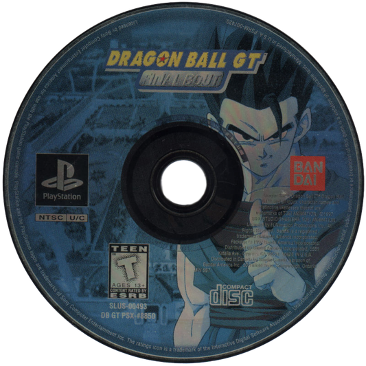 Dragon Ball GT Final Bout PS1 Bandai version anime fighting game based on Dragon Ball GT 3D arena combat Super Saiyan characters energy attacks versus battles Japanese and North American Bandai release retro gaming PlayStation software video game title disc