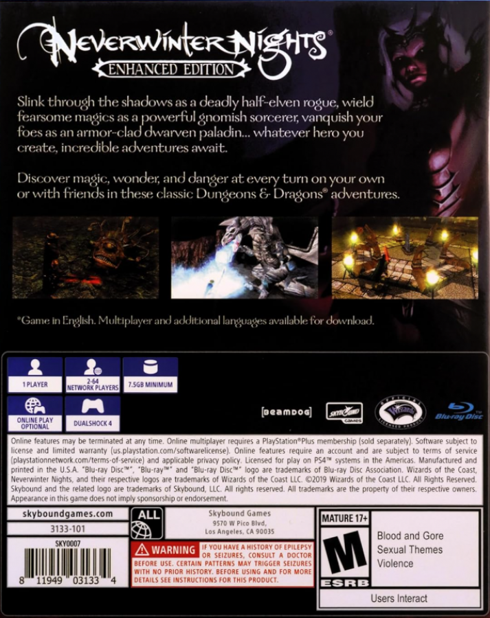 Neverwinter Nights [Enhanced Edition] – PlayStation 4 (PS4) video game back of case, classic role-playing game