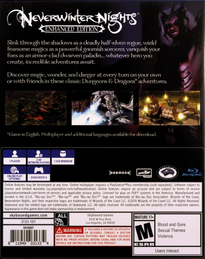 Neverwinter Nights [Enhanced Edition] – PlayStation 4 (PS4) video game back of case, classic role-playing game