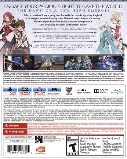 Tales of Zestiria retro PlayStation 4 video game Tales of Zestiria fantasy JRPG action combat anime adventure storytelling console title PlayStation 4 release back of case