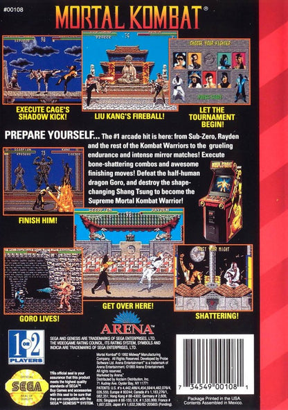 Mortal Kombat back cover art for Sega Genesis GEN video game