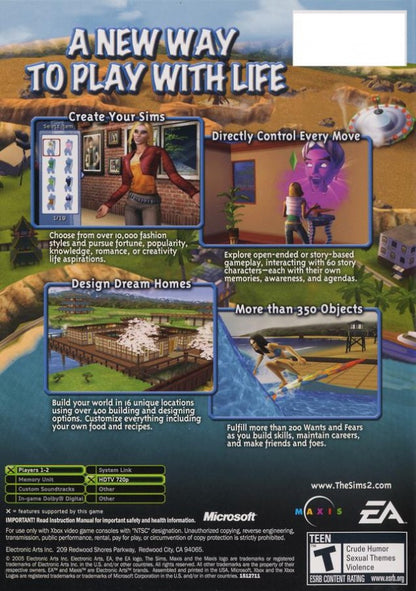 The Sims: Bustin' Out for original Xbox life simulation game featuring career progression open neighborhood exploration character customization social interactions story mode gameplay back cover 