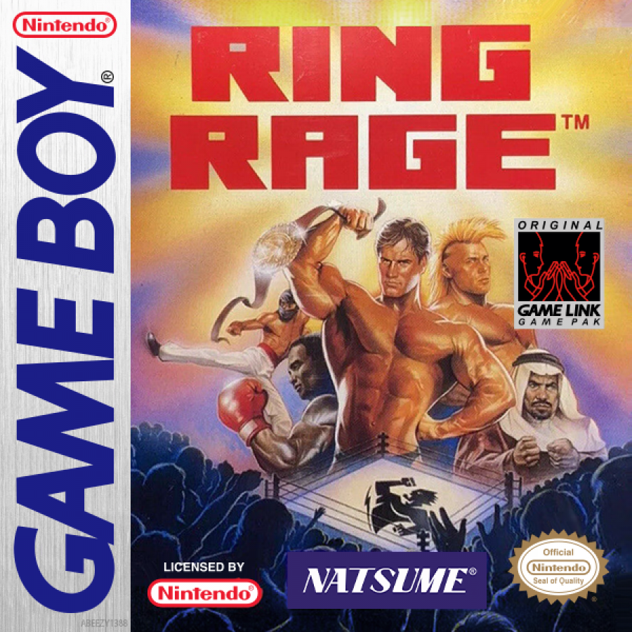 Ring Rage Game Boy wrestling sports video game cover art.