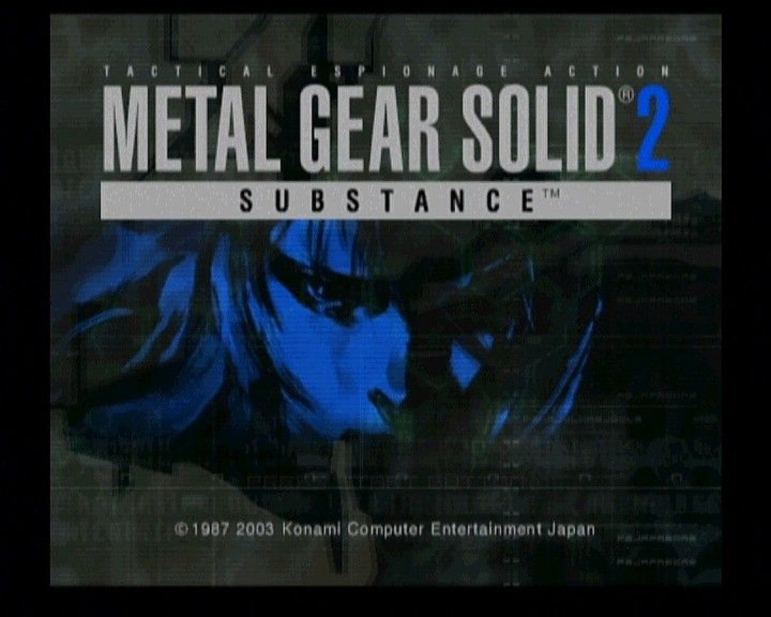 Metal Gear Solid 2: Substance retro Xbox video game Metal Gear Solid 2 Substance stealth action tactical espionage gameplay story driven infiltration third person stealth mechanics console title Xbox release title screen