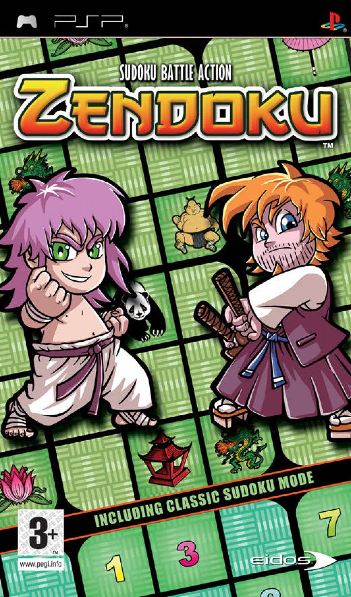 Zendoku PlayStation Portable PSP inspired design featuring puzzle strategy gameplay aesthetic colorful dragon themed challenges tile matching mechanics fast paced brain teasing action vibrant fantasy visuals and portable handheld gaming presentation front cover