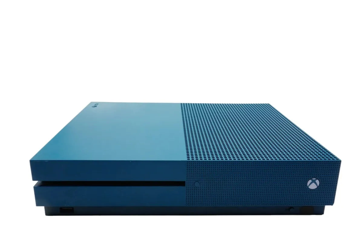 Xbox One S Console XONE Deep Blue Special Edition 500GB Good Condition Microsoft gaming system featuring deep blue special edition design 500GB internal storage Xbox One game compatibility 4K video playback HDR gaming wireless controller support online multiplayer entertainment streaming compact console hardware used gaming system home entertainment setup collectible Xbox console and gaming accessory appeal front console