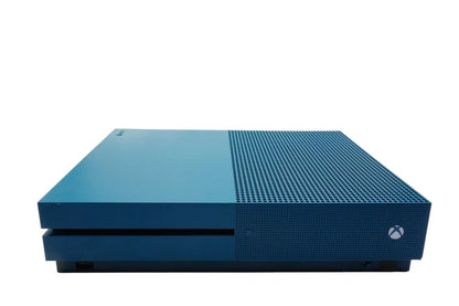 Xbox One S Console XONE Deep Blue Special Edition 500GB Good Condition Microsoft gaming system featuring deep blue special edition design 500GB internal storage Xbox One game compatibility 4K video playback HDR gaming wireless controller support online multiplayer entertainment streaming compact console hardware used gaming system home entertainment setup collectible Xbox console and gaming accessory appeal front console