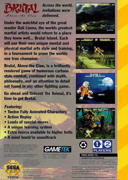 Brutal: Above the Claw back of case for Sega 32X (32X) fighting video game
