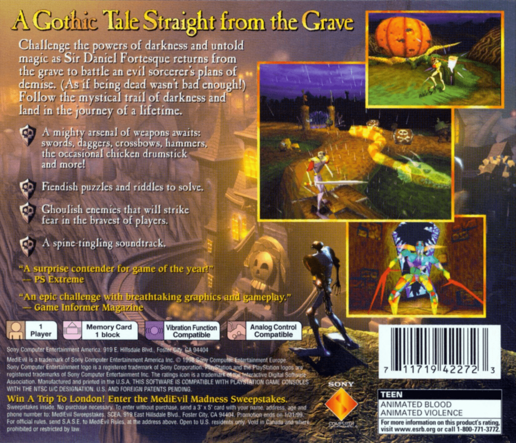 Medievil – PlayStation 1 (PS1) back Cover Art for Medievil Playstation Game