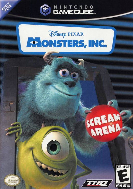 Cover art for Monsters, Inc. Scream Arena GameCube GC video game, action party game, family-friendly, multiplayer, Pixar movie tie-in, Nintendo GameCube title