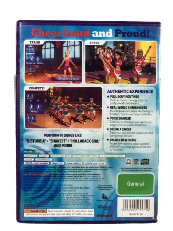 LocalID_24685Let's Cheer Xbox 360 Kinect back art for dance and cheerleading video game.