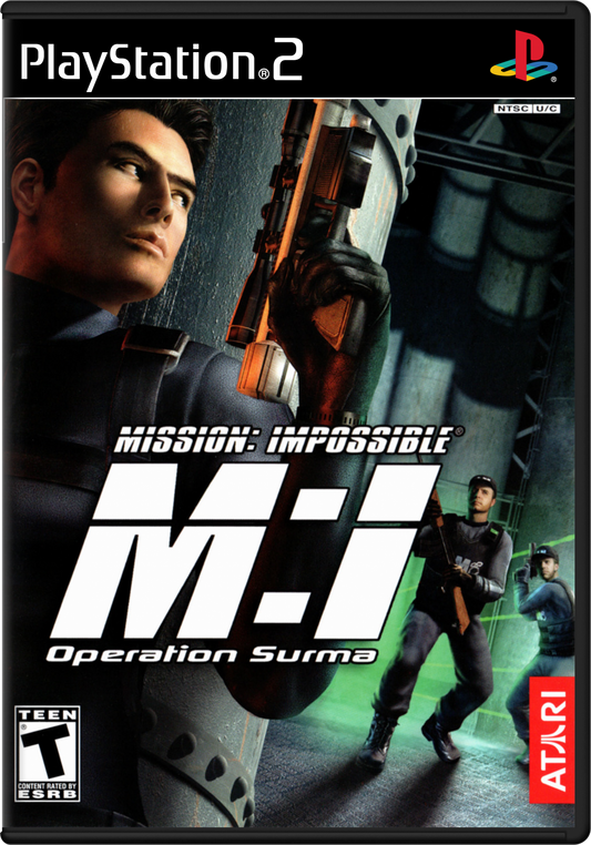 Mission Impossible Operation Surma PS2 Sony PlayStation 2 stealth action game espionage infiltration missions Tom Cruise inspired spy gameplay gadgets hacking stealth combat third person perspective tactical objectives retro gaming PlayStation 2 software video game title cover art