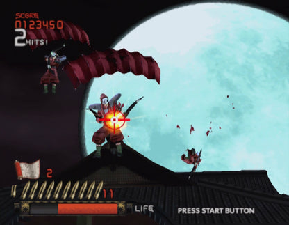 Ninja Assault PS2 Sony PlayStation 2 arcade light gun shooter Namco GunCon compatible ninja themed rail shooter fast paced target shooting mini game style action co op arcade gameplay retro gaming PlayStation 2 software video game title gameplay