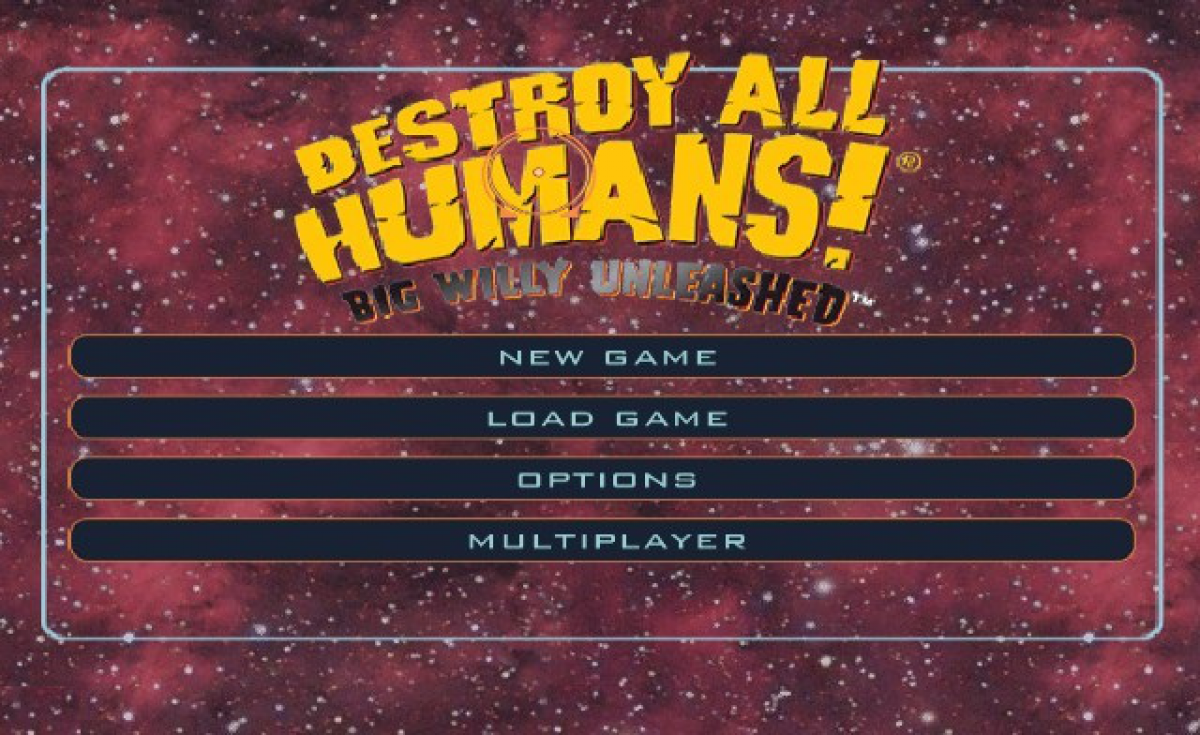 Destroy All Humans Big Willy Unleashed title screen art for Nintendo Wii (Wii) video game