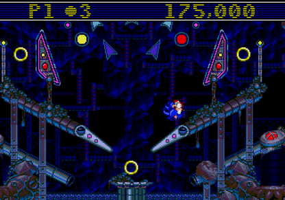 Sonic Spinball Sega Genesis arcade-style pinball game featuring Sonic the Hedgehog in fast-paced action levels gameplay