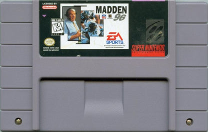 Madden NFL 96 for Super Nintendo Entertainment System with classic 16-bit football simulation theme cartridge