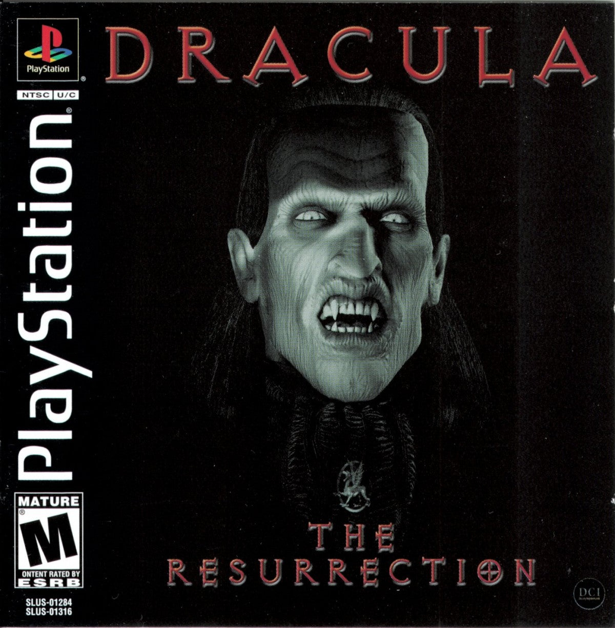 Dracula The Resurrection PlayStation PS1 for adventure video game fans featuring gothic horror storytelling vampire mysteries point and click exploration atmospheric environments puzzle solving cinematic scenes dark supernatural adventure classic PlayStation gaming collectible appeal front cover art