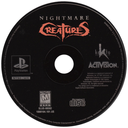 Nightmare Creatures disc for PlayStation 1 (PS1) retro video game