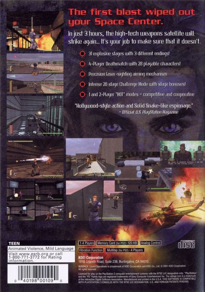 WinBack: Covert Operations – PlayStation 2 (PS2) video game back of case, tactical shooter.