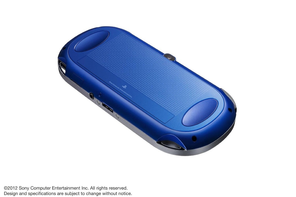 PlayStation Vita 1000 PS Vita 1000 JP Sapphire Blue Good Condition Sony handheld gaming console Japanese model OLED touchscreen display dual analog sticks rear touchpad portable gaming system Wi-Fi connectivity PlayStation Vita game compatibility vibrant sapphire blue design classic Sony handheld hardware retro gaming collection collectible gaming console appeal back detail