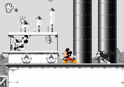 Mickey Mania Sega CD Sega Genesis Disney platformer starring Mickey Mouse animated cartoon inspired levels side scrolling action puzzle platforming enhanced CD audio FMV intro classic Disney gameplay retro gaming Sega CD software video game title gameplay
