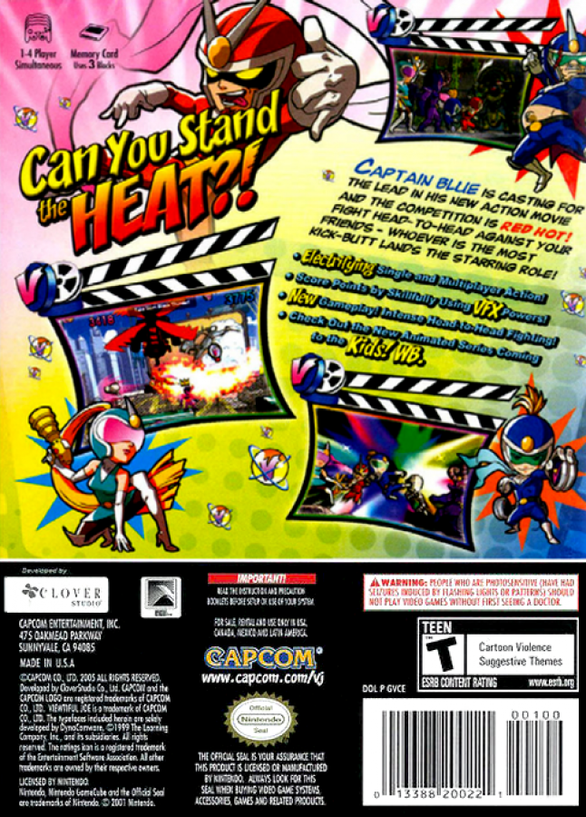 Viewtiful Joe: Red Hot Rumble back of case for Nintendo GameCube (GC) multiplayer fighting video game