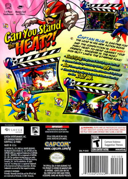 Viewtiful Joe: Red Hot Rumble back of case for Nintendo GameCube (GC) multiplayer fighting video game