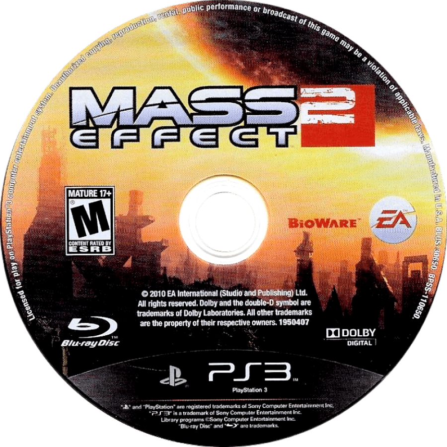Mass Effect 2 disc art for PlayStation 3 (PS3) video game