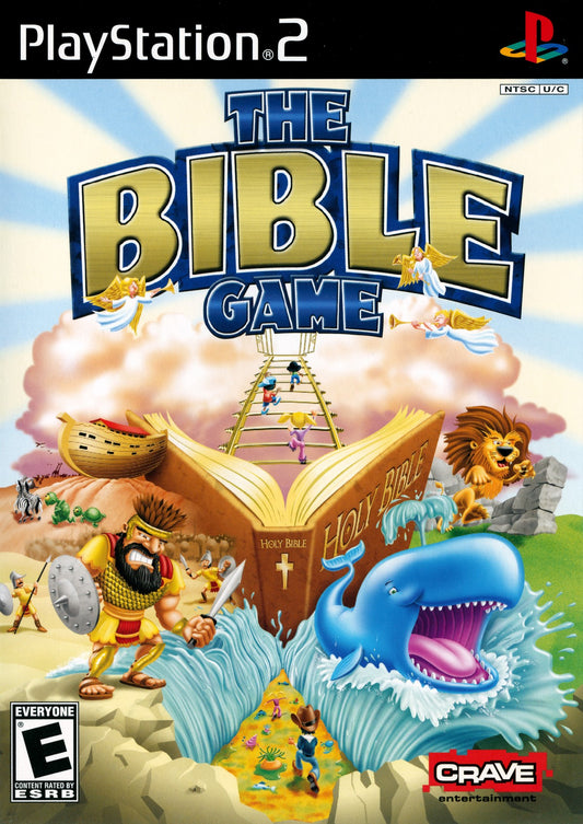 The Bible Game PS2 Sony PlayStation 2 party trivia game Christian themed quiz mini games family friendly Bible stories questions board game style gameplay multiplayer casual educational entertainment retro gaming PlayStation 2 software video game title cover art
