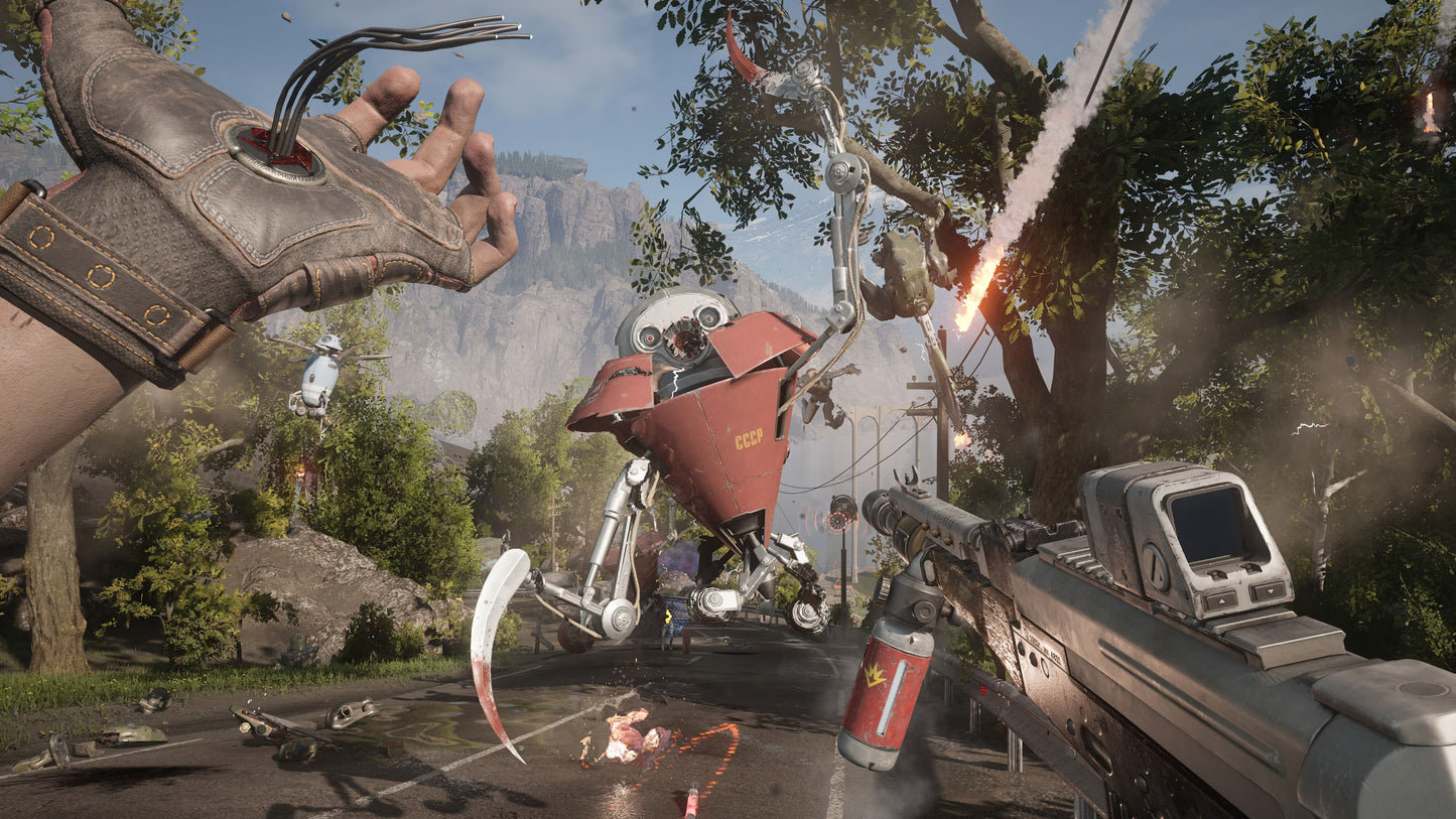 Atomic Heart PlayStation 5 first-person shooter sci-fi action game alternate Soviet Union setting robotic enemies open-world biomechanical combat polymer powers narrative-driven gameplay screenshot