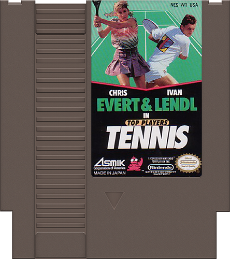 Top Players Tennis game for the Nintendo Entertainment System featuring arcade style tennis gameplay with singles and doubles matches simple controls and competitive court action across multiple characters and tournament style play cartridge