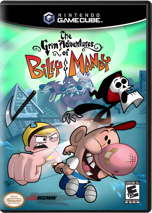 The Grim Adventures of Billy & Mandy cover art for GameCube (GC) game featuring cartoon-inspired action platformer gameplay based on the classic Cartoon Network series