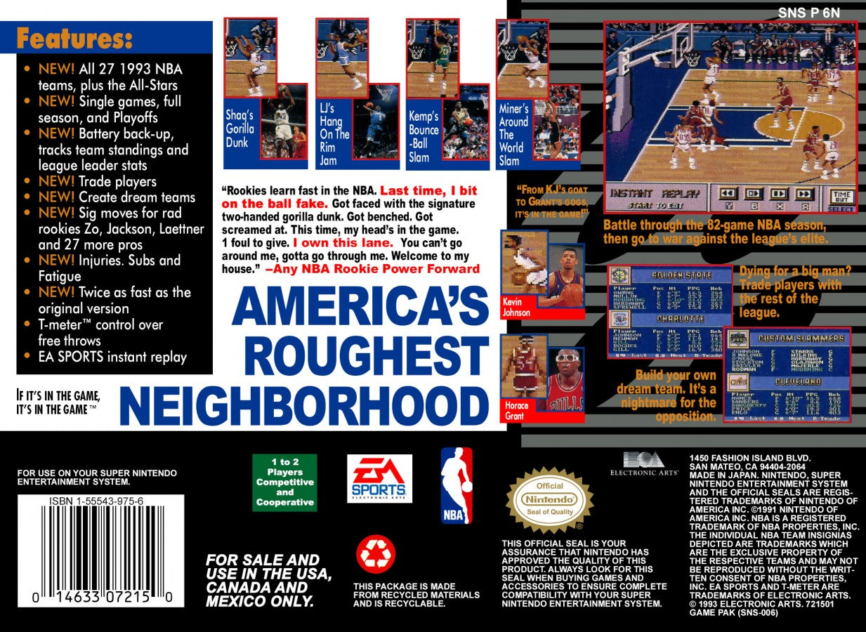 NBA Showdown for Super Nintendo Entertainment System with classic 16-bit basketball simulation theme back cover